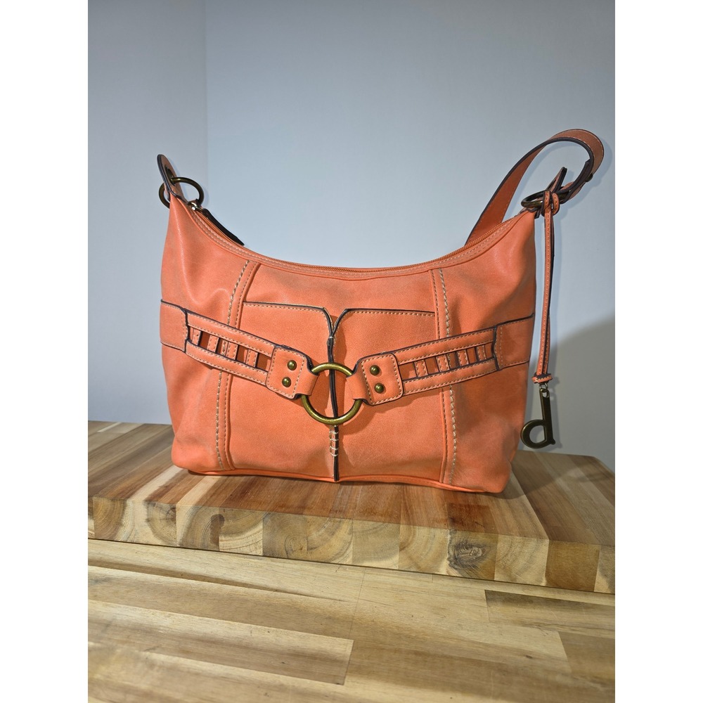 BOC Born Concept Orange Suede Hobo Shoulder Bag Accent Ring Buckle